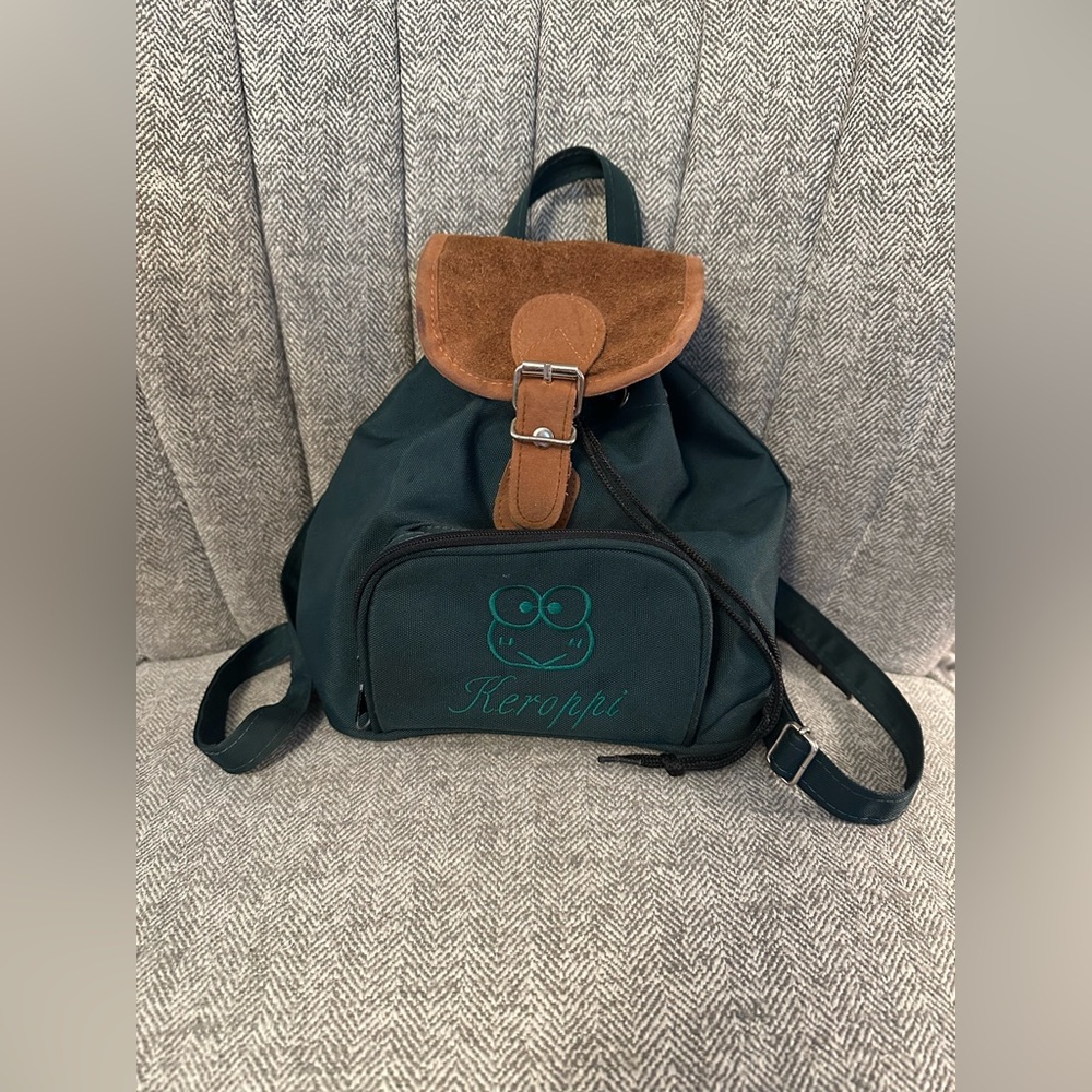 Vintage 90s Keroppi Sanrio Mini Backpack Canvas & Suede Flap